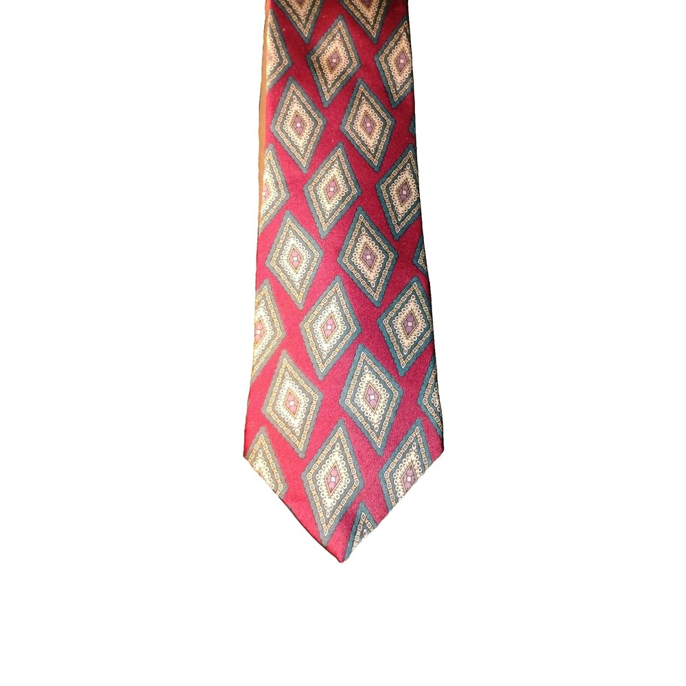 Oscar de la Renta Tie Brick Red Silk Concentric Diamond Pattern Men's Neck‎ Rare